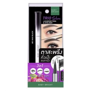 TRIO SLIM LASHBROW CARA & EYELINER 2G+0.5ML BABY BRIGHT (M) 01 MAXI BLACK بيبي برايت قلم الحواجب والرموش